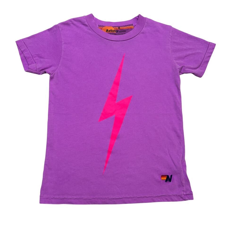 Aviator Nation Lightning Bolt Short Sleeve T-Shirt Purple Neon Pink Kids 8